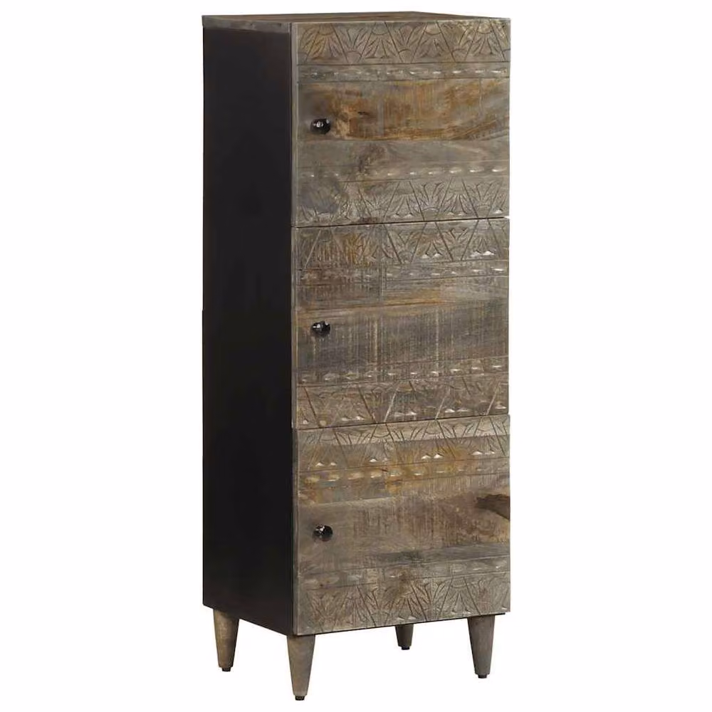 Berkfield Home Highboard in Black Mango Wood with Hinged Doors, W: 40 cm, D: 33 cm, H: 110 cm – 2