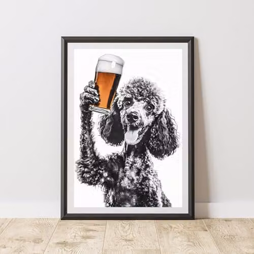 60 Second Makeover Funny Poodle Drinking Beer Paper Poster, A3