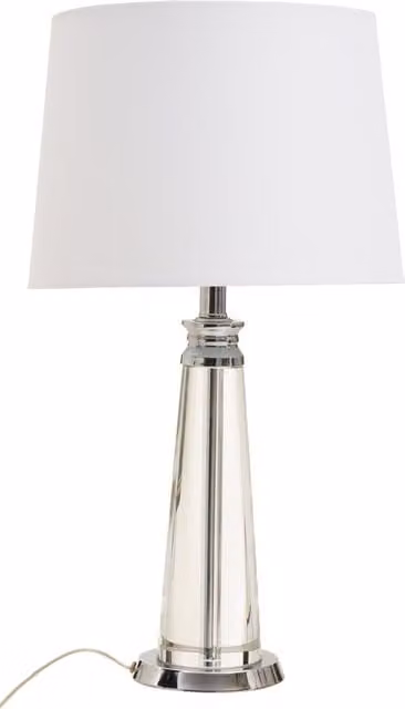 Orsina Contemporary Geometric Crystal Table Lamp with Chrome Base and White Fabric Shade