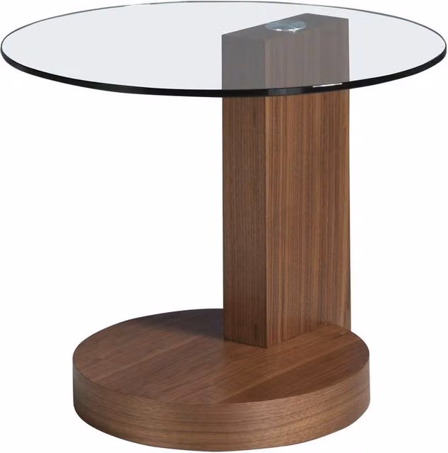 Angel Cerda Round Tempered Glass Side Table in Walnut Brown, W: 60 cm, D: 48 cm