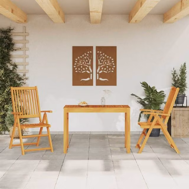 Berkfield Home 3 Piece Acacia Wood Garden Dining Set in Brown – 1