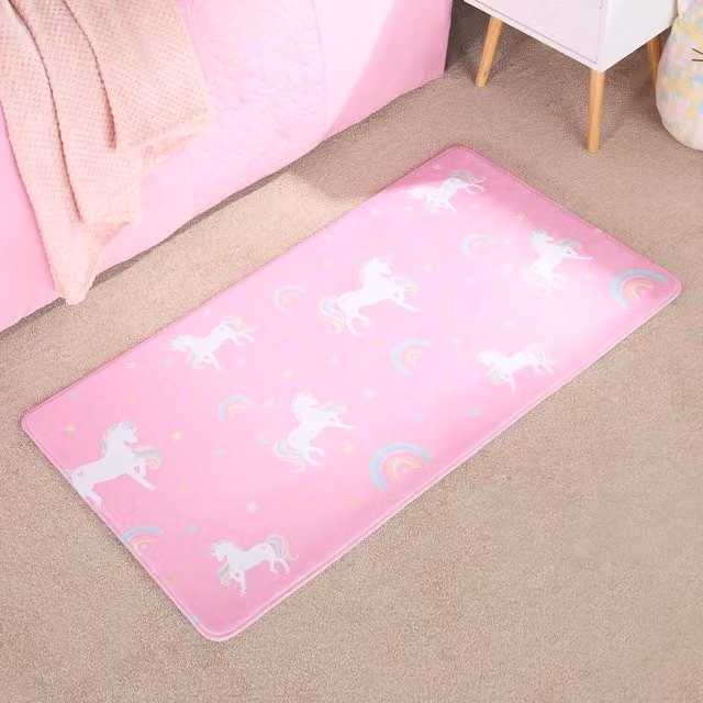 OHS Kids Unicorn Washable Non-Slip Floor Mat Rug, Pink