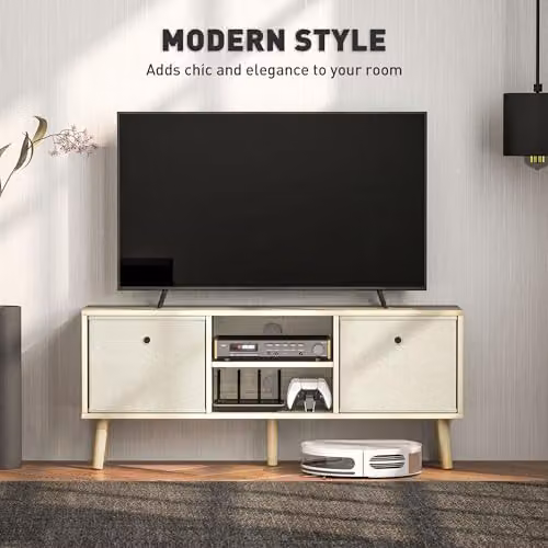 HOMCOM Modern Wood TV Cabinet Stand in Brown, W/D/H: 110 x 29 x 46.5 cm – 3