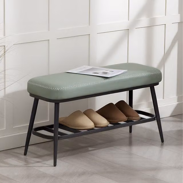 HOMCOM Green PU Leather Shoe Storage Bench for Entryway and Hallway