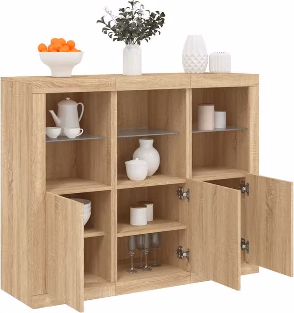 Berkfield Home Set of 3 Modern Sonoma Oak Sideboards with Integrated LED Lighting in Brown – 1