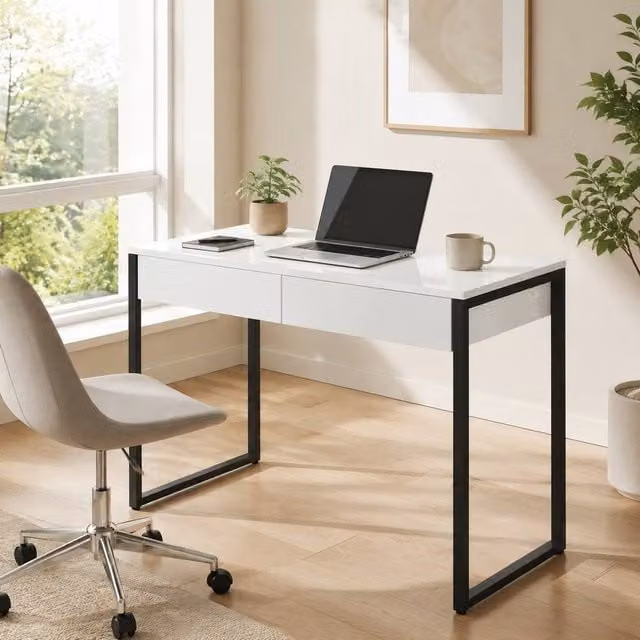 STILVORA Modern Glossy Writing Desk in White and Black, W/D/H: 100 x 60 x 75 cm