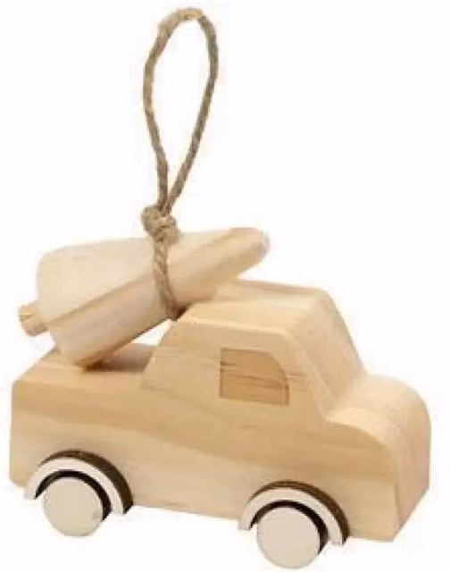 KDMD 3 Pack Lorry with Christmas Tree Hanging Wood Pendants in Natural Brown and Beige