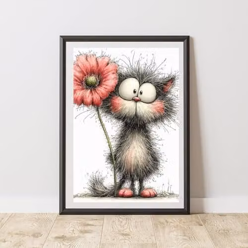 60 Second Makeover Cat with Poppy Print Paper Poster, Black and Multicolour, A4