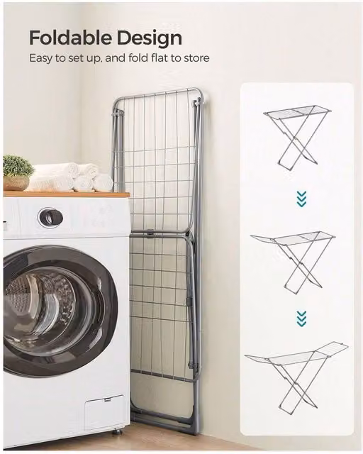 SONGMICS Foldable Clothes Drying Rack, Grey
