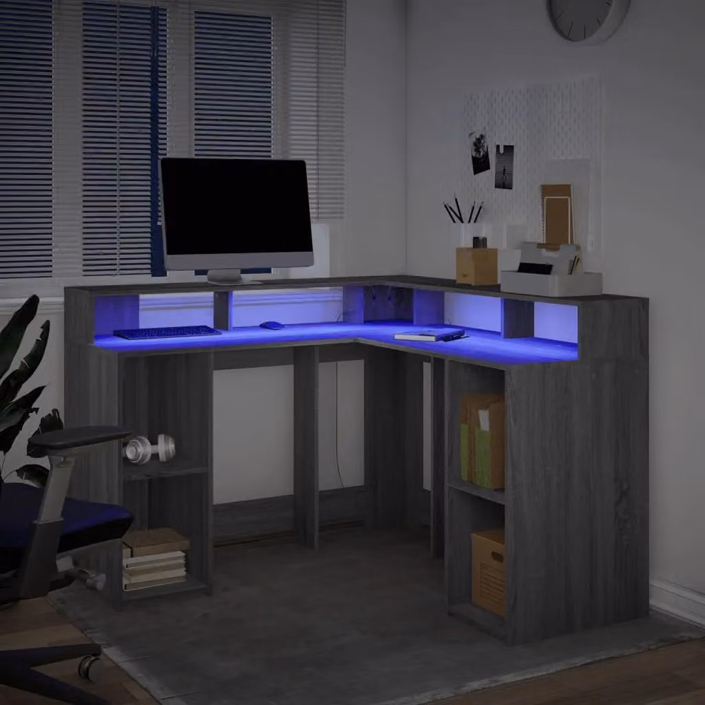 Berkfield Grey Sonoma Corner Home Office Desk with LED Lights, W/D/H: 130 x 130 x 91 cm – 4