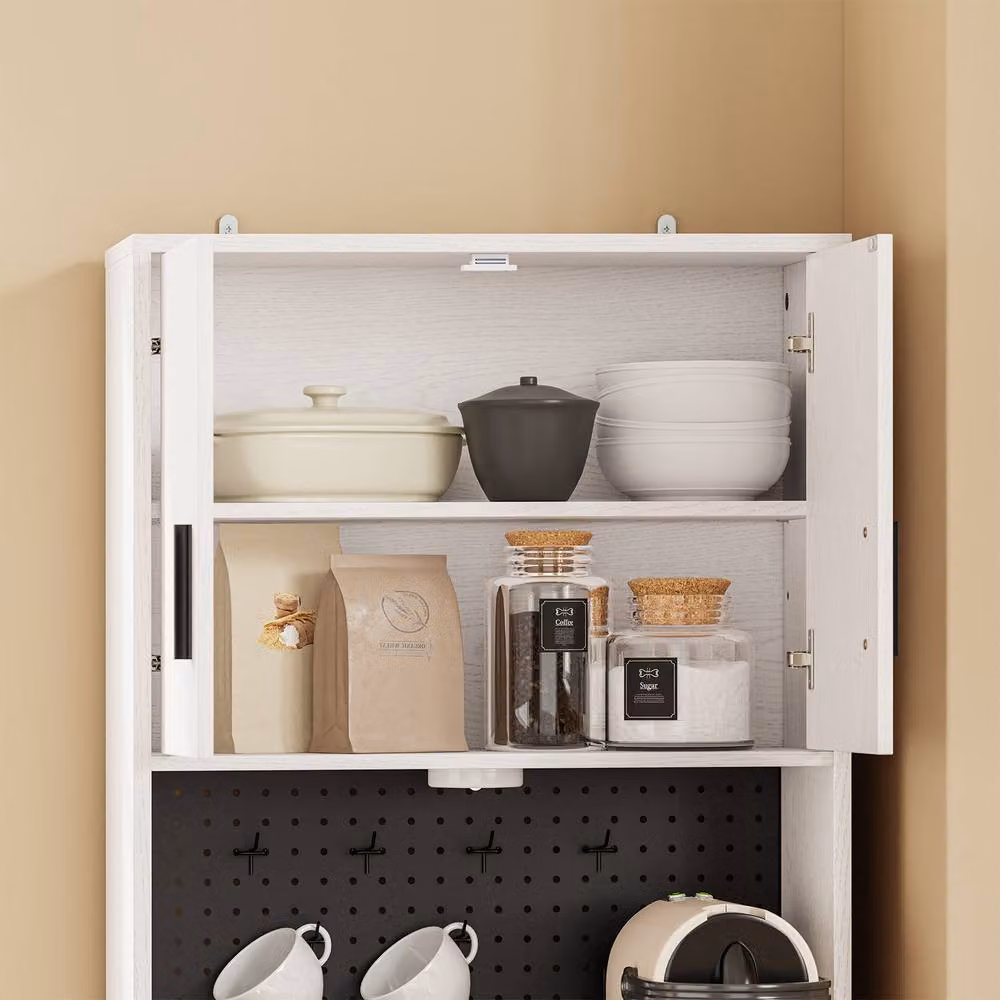SoBuy Modern White Kitchen Sideboard with Pegboard Back – 3