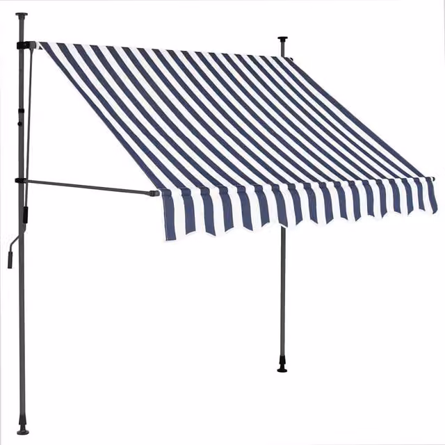 Berkfield Home Manual Retractable Awning with LED, Blue and White Striped, Width: 100 cm