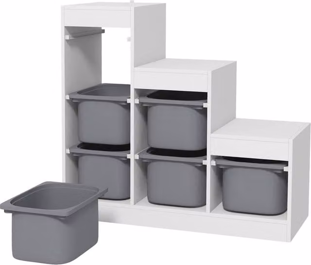 AIYAPLAY 3-Layer Kids Toy Storage Unit with 6 Removable Bins, Grey and White
