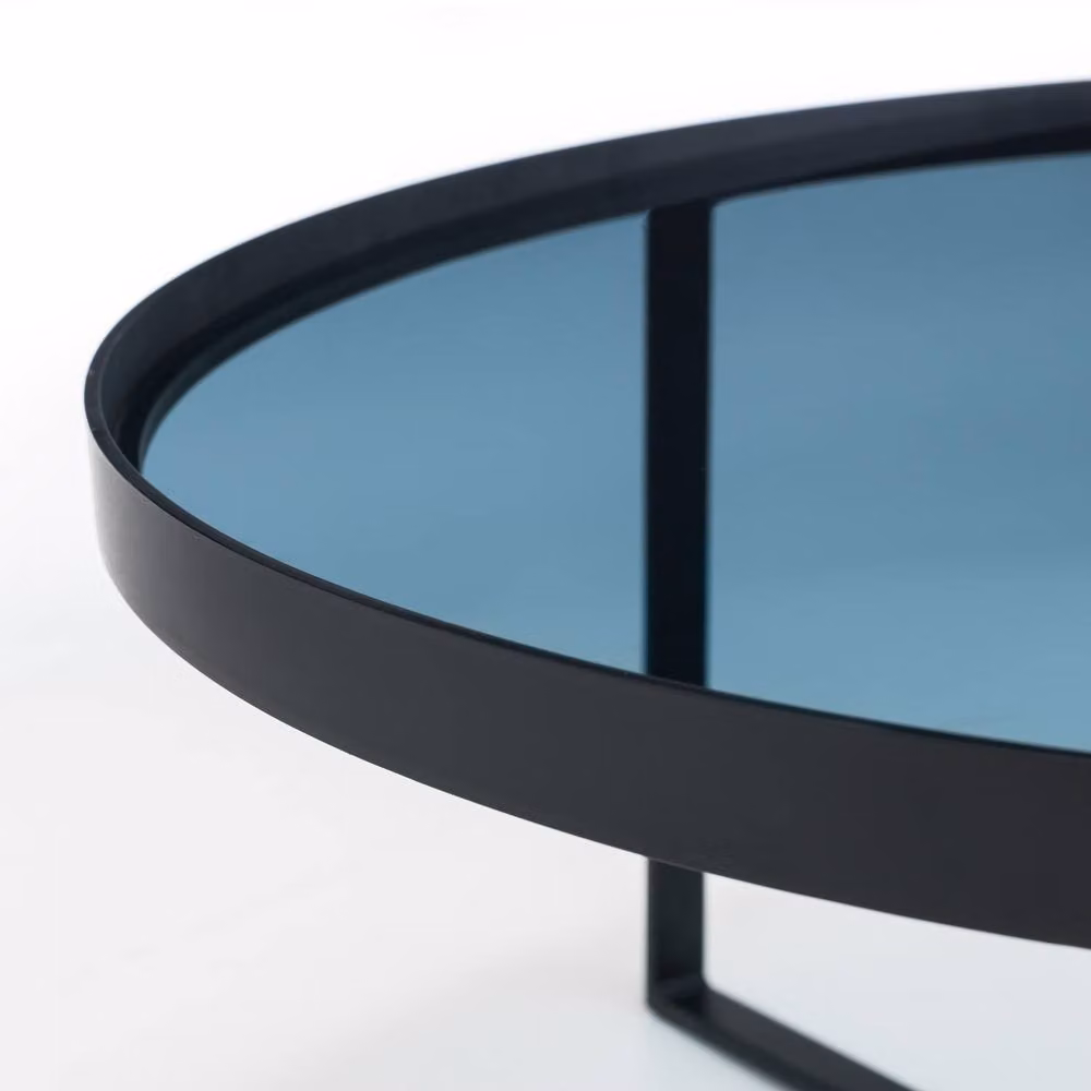 Cheshire Kelburn Modern Round Coffee Table in Black and Smoked Glass – 5