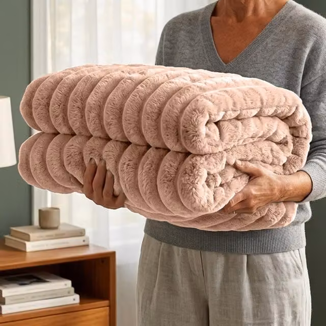 Casabella Ribbed Fleece Blanket in Brown or Pink