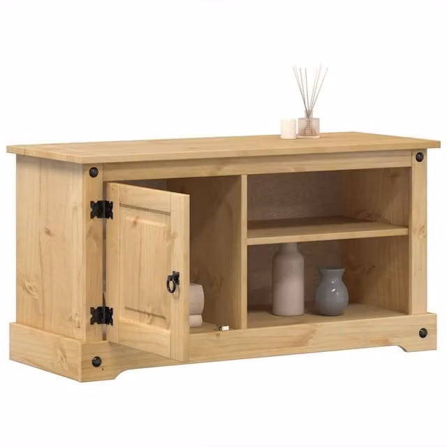 Berkfield Home Corona TV Cabinet in Brown Solid Pine Wood, W/D/H: 100 x 37 x 52 cm