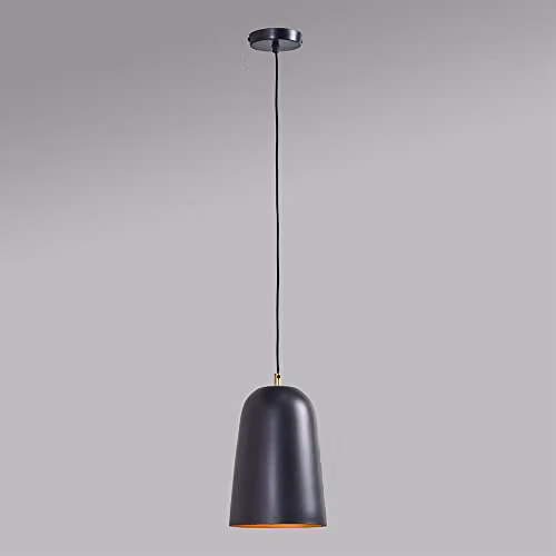 ValueLights MiniSun Industrial Style Metal Suspended Dome Pendant Light in Black and Gold/Brass – 3