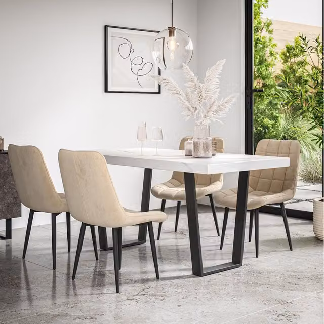 More4Homes Aria Dining Set with Marble Effect Rectangular Table and 4 Nova Velvet Chairs in Beige