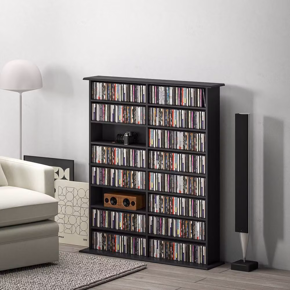 ERGOVEXA 16-Compartment Media Shelf in Black with Adjustable Shelves and Wall-Mounted Design – 2