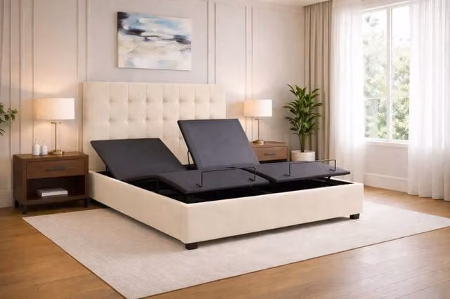 Paradise Beds Ltd Ergomativ Optim Adjustable Bed Set with Wireless Remote and Anti-Slip Base, Beige, W/D/H: 120 x 200 cm – 1