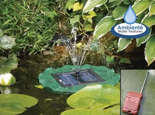 Primrose Floating Solar Powered Lily Pad Pond Fountain with LED Lights and Remote Control, Green or Black, Diameter: 36 cm – 4