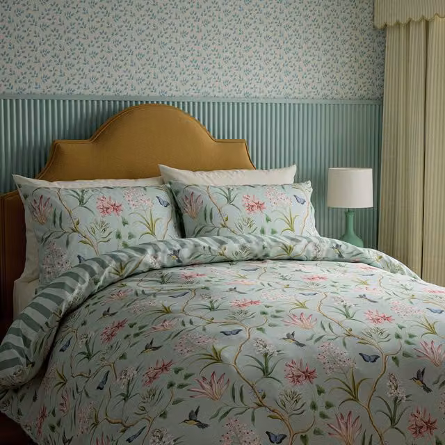 Sanderson Clementine Single Duvet Cover and Pillowcase Set, Multicolour Floral Cotton, Reversible, 90 x 200 cm