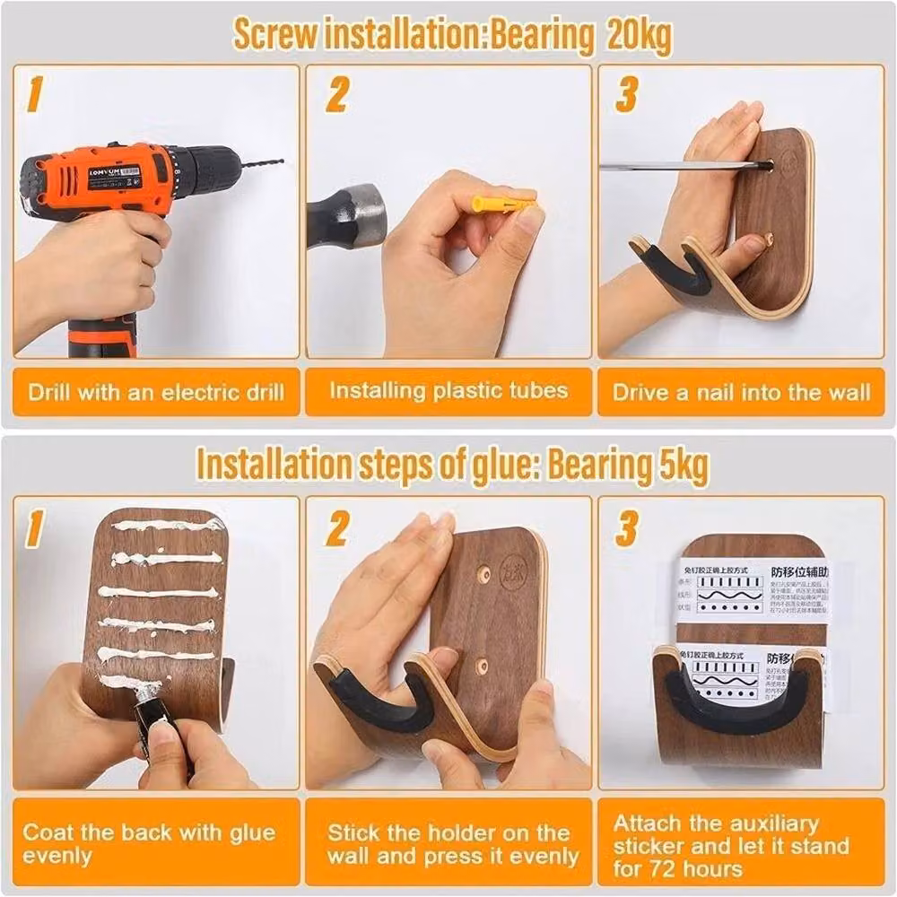 SPETLEK Heavy-Duty Wall Mounted Wood Ukulele Hook in Brown – 2