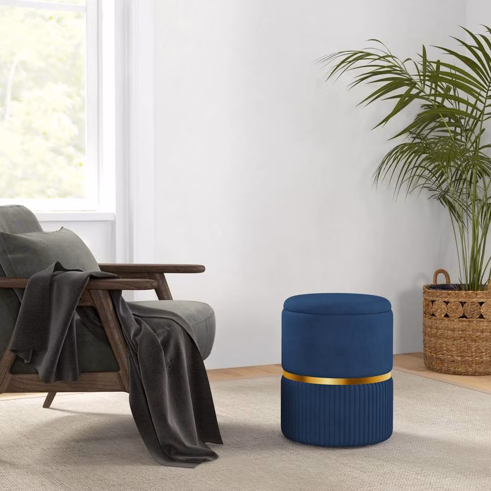 STILVORA Blue Velvet Storage Footstool with Cushion Top – 3