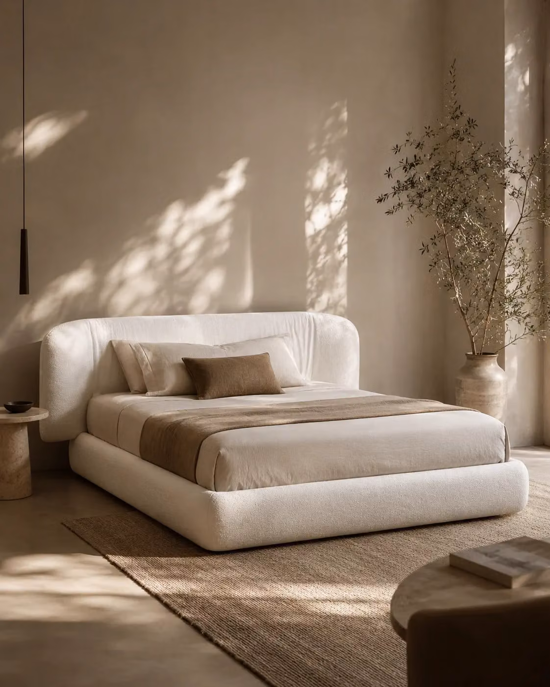 Tommy Franks Coria Upholstered Double Bed in Beige and White, W/D/H: 140 x 200 cm
