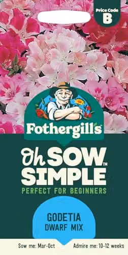 Mr Fothergill's Oh Sow Simple Godetia Dwarf Mix Flower Seeds in Red, White and Pink – 1