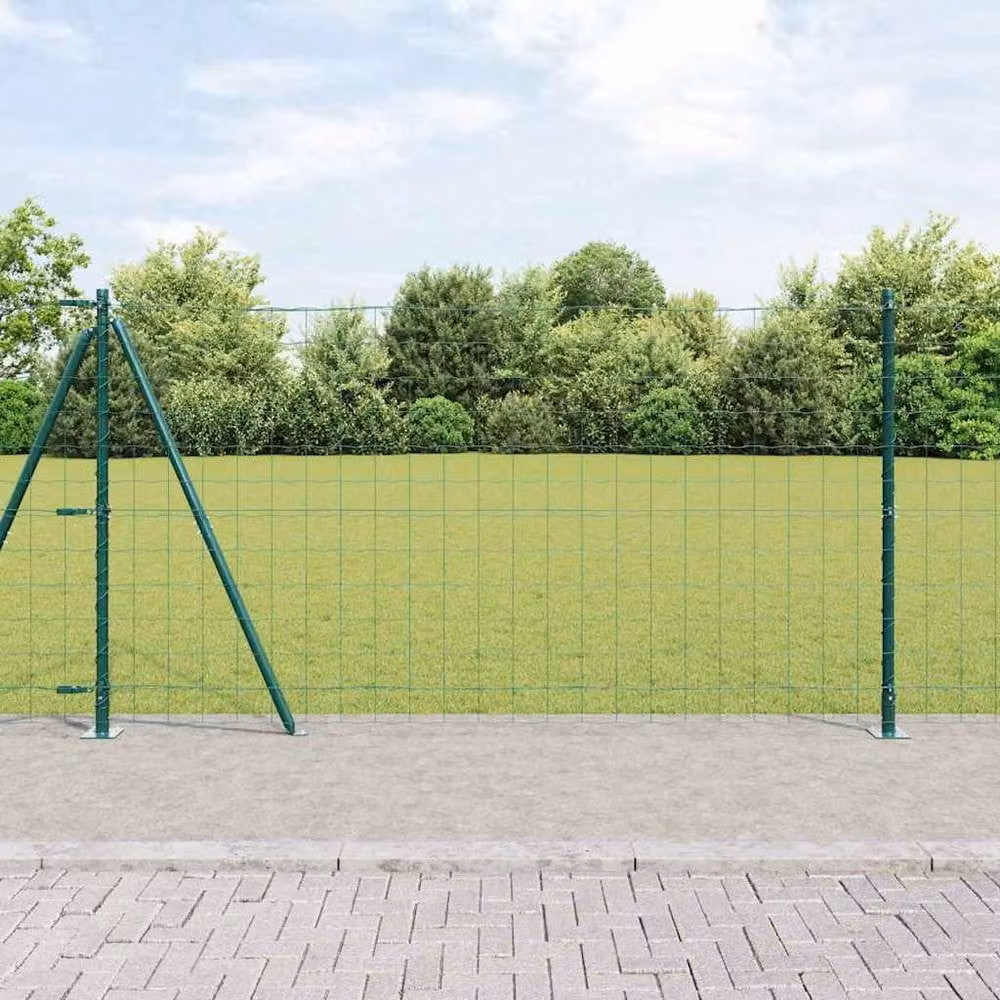 Berkfield Home Euro Fence with 7 Flanged Posts, Galvanised Steel, Green, W: 10 m, H: 1.2 m – 2