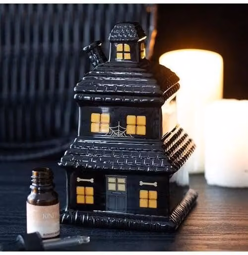 KDMD Black Ceramic Haunted House Oil Burner and Wax Warmer for Tealights