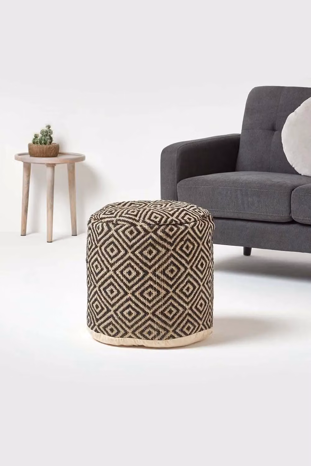 Homescapes Aztec Style Round Jute and Cotton Beanbag Footstool in Black – 2
