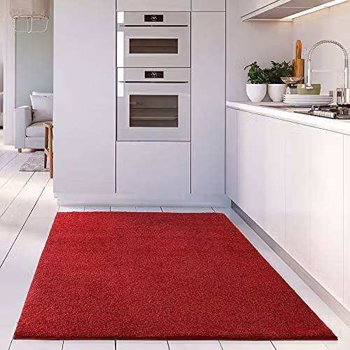 THE RUGS Red Plain Shaggy High Pile Rug for Living Room, Bedroom or Hallway, W/D/H: 120 x 170 x 1 cm – 3