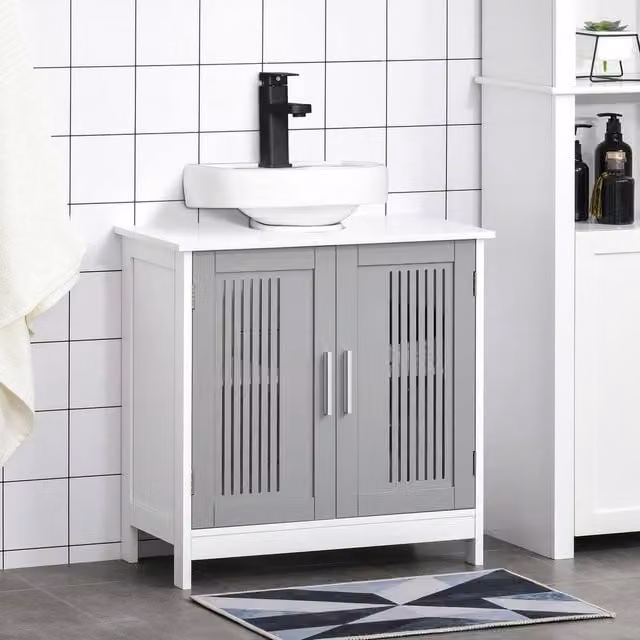 FORGEVIO Modern White Matt Under Sink Bathroom Vanity Unit with Internal Shelves and Hinged Doors