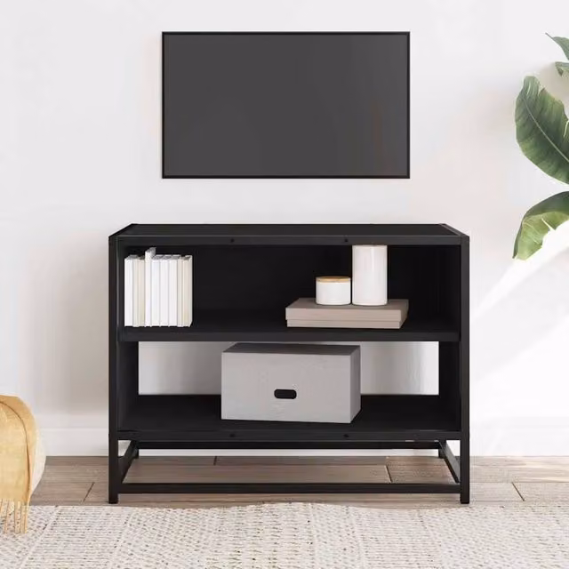 Berkfield Home TV Cabinet in Black, Engineered Wood and Metal, W/D/H: 61 x 40 x 46 cm – 1