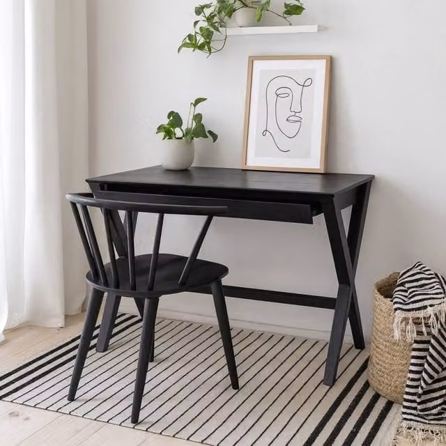 Wyld Haus Verona Black Oak Veneer Writing Desk with Single Pedestal Drawer, W: 120 cm, D: 60 cm, H: 75 cm