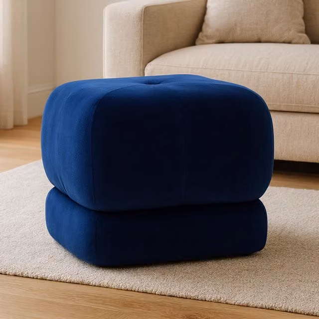 Interiors by Premier Kaia Midnight Blue Velvet Rectangular Stool