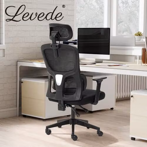 Levede Ergonomic Mesh Office Chair with Headrest and Armrests in Black – 2