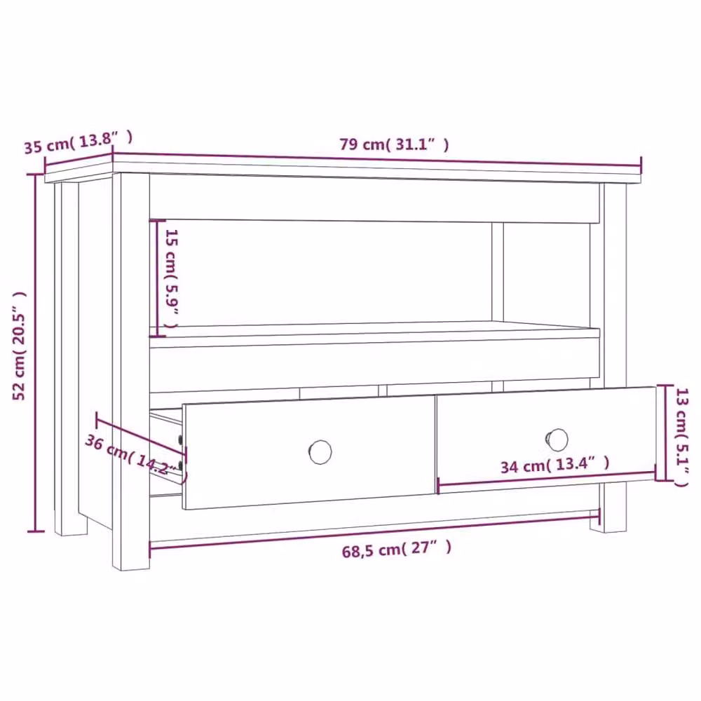 Berkfield Home Grey Modern TV Cabinet in Solid Pine Wood, W/D/H: 79 x 35 x 52 cm – 5