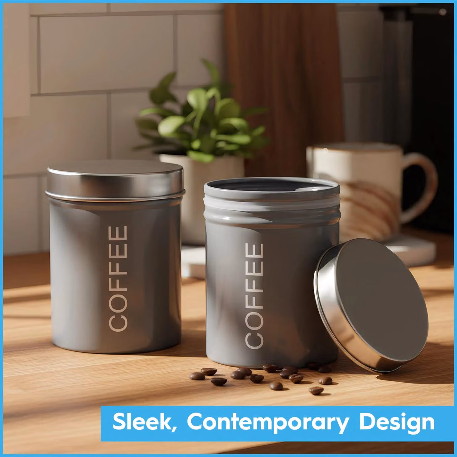 Harbour Housewares 4 Piece Metal Kitchen Canister Set in Black with Airtight Lids – 8