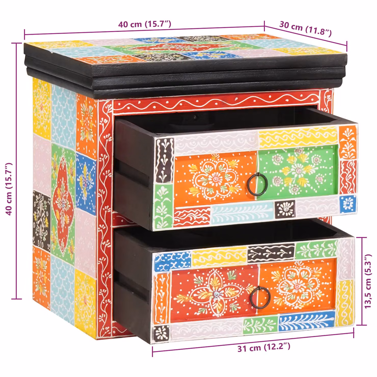 Berkfield Home Multicolour Floral Mango Wood Bedside Cabinet W/D/H: 40 x 30 x 40 cm – 8