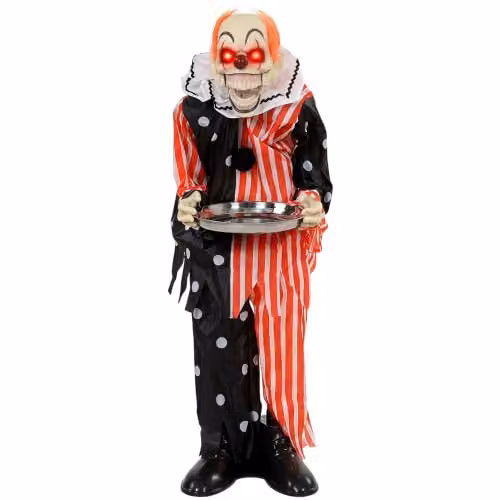 HOMCOM Animated Halloween Clown Decoration with Candy Tray, Multicolour, Height: 91 cm