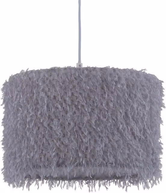 First Choice Lighting Rogers Grey Shaggy Easy Fit Pendant Shade, Diameter: 30 cm
