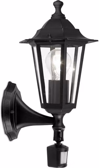 Loops Black Aluminium Outdoor Wall Lantern with PIR Motion Sensor, IP44 Rated, for 1x 60W E27 Bulb