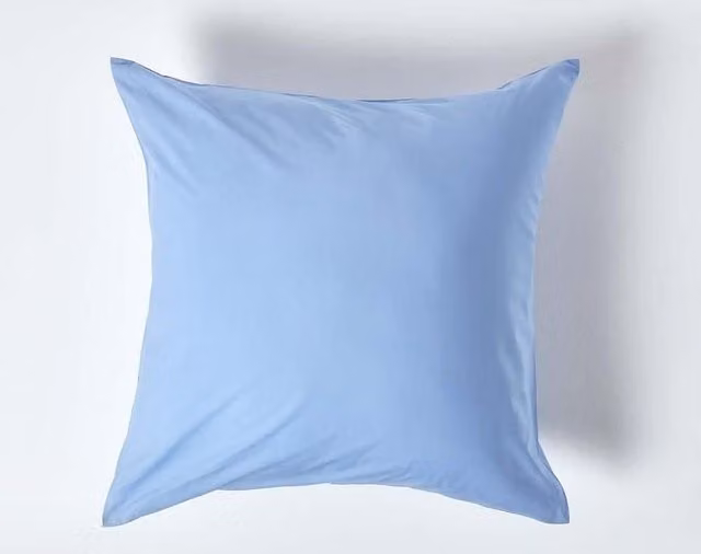 Homescapes Blue Egyptian Cotton Euro Pillowcase with Zip, 60 x 60 cm, 200 TC Percale