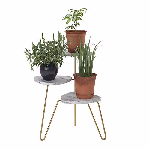 Novogratz Athena Retro Plant Stand in White and Black Marble Look, W/D/H: 55.36 x 52.31 x 63.5 cm – 2