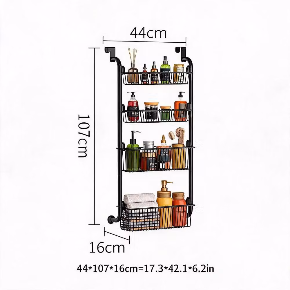 London Boutique 4-Tier Over Door Hanging Metal Pantry Organiser in Black – 2