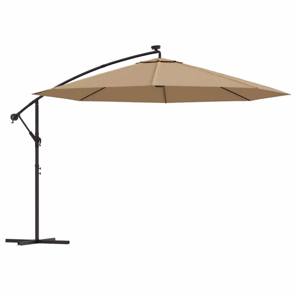Berkfield Home Cantilever Garden Umbrella with LED Lights and Metal Pole, Beige, 350 cm – 2