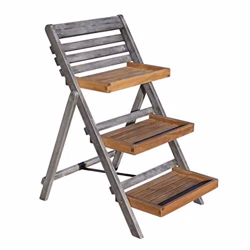 Rowlinson Alderley Small Wooden Plant Ladder Planter in Grey and Multicolour, W: 65 cm, D: 80.5 cm, H: 50 cm – 1